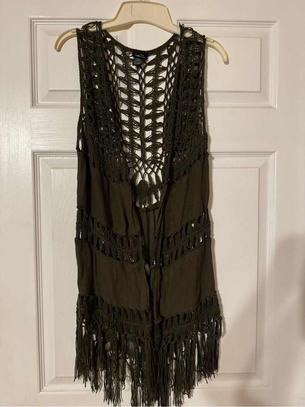 Forever 21 Olive Crochet Fringe Vest